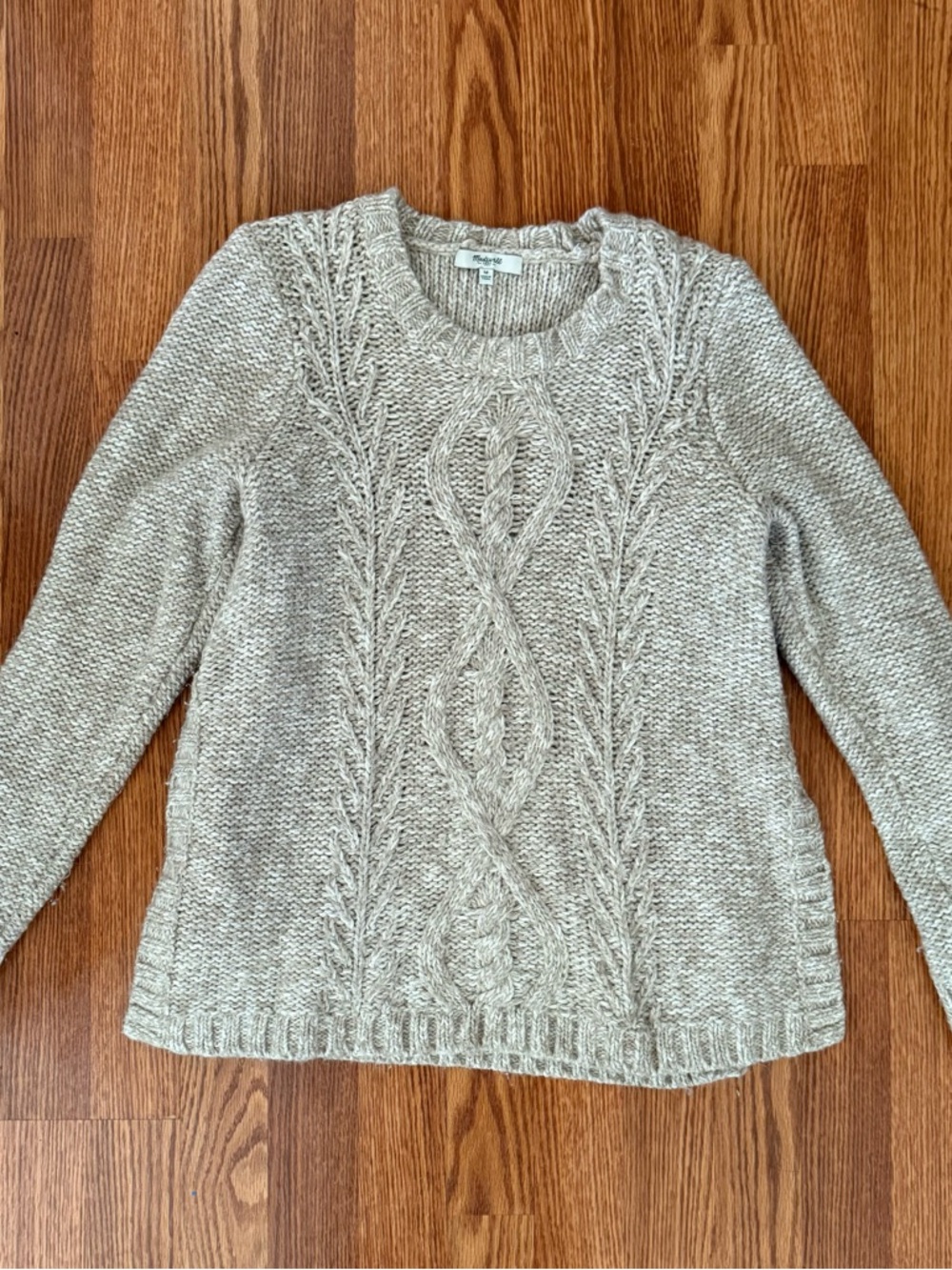 Madewell Heathered Cream Cable-Knit Crew Sweater